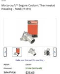 Genuine Motorcraft Engine Coolant Thermostat Housing RH-191. Fixed Price $18.00.