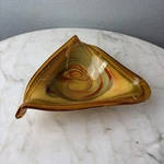 Cristallerie Ma.vi Hand Blown Murano Glass Triangle Bowl Amber Red Green Swirls. Fixed Price $30.00.