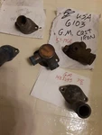 4- Gm & Pont. Thermostat Housing/ Water NECKS-VINTAGE-1 Unknown As-is. Fixed Price $30.00.