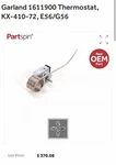 Garland 1611900 Thermostat, E56/G56 . New. Fixed Price $175.00.